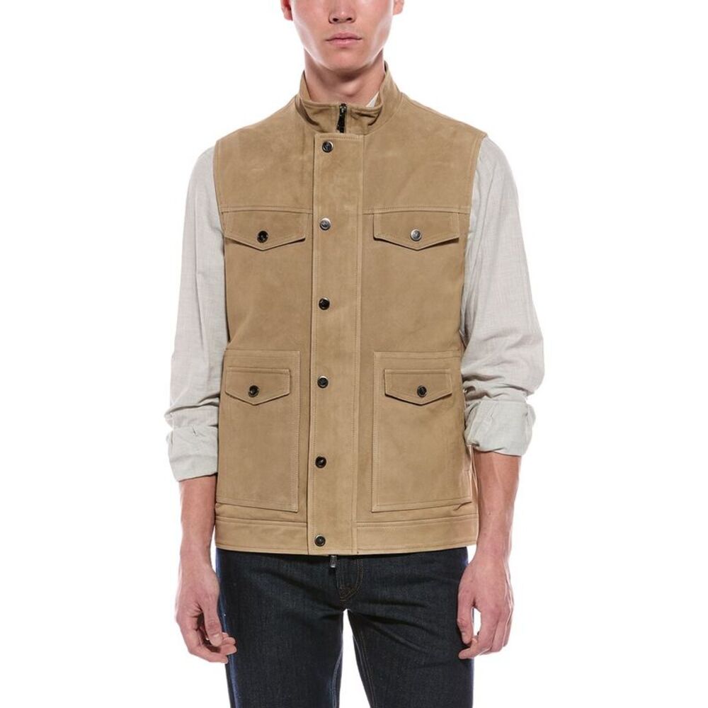Isaia Mens Suede Vest, Brown